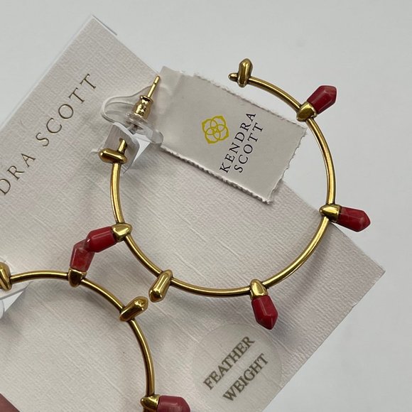 Kendra Scott Gold & Red Freida Hoop Earrings | New With Tags - Picture 4 of 4